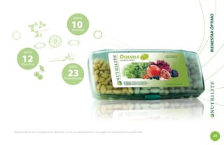 10

Minerales

aporta

12

Vitaminas

BIENESTAR ÓPTIMO

aporta

aporta

23

Fitonutrientes

Este producto es un suplemento dietarios, no es un medicamento y no suple una alimentación equilibrada.

23

 