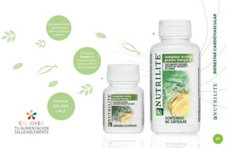 B

Fórmula de
Omega 3 de
origen natural a
base de aceite de
linaza y pescado.

BIENESTAR CARDIOVASCULAR

Con aceite de limón
que elimina el
aroma a pescado
y salmón.

A

Contiene
EPA, DHA
y ALA

27

 