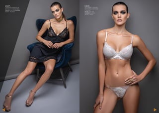 L5643_
OFT C/BASE Y LESS REG
DE PUNTILLA BRODERIE
Y TUL/LYC
TALLE: 85 AL 100
COLORES: BLANCO -
NEGRO - SOFIA
L5647_
CAMISOLIN MARILYN DE
PUNTILLA Y MICROFIBRA
TALLE: 85 AL 100 COLORES:
NEGRO - BLANCO
44 45
 