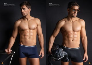 BA115_
BOXER CORTO DE ALG/LYC 40/1
TALLE: S-M-L-XL
COLORES: AZUL - BLANCO - NEGRO
BA116_
BOXER LARGO DE ALG/LYC 40/1
TALLE: S-M-L-XL
COLORES: AZUL - BLANCO - NEGRO
68 69
 