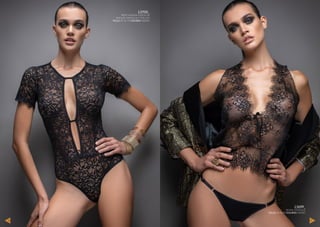 L5699_
BLUSA PUNTILLA
TALLE: 85 AL 95 COLORES: NEGRO
L5700_
BODY MANGA CORTA DE
ENCAJE, PUNTILLA Y TUL-LYC
TALLE: 85 AL 95 COLORES: NEGRO
6 7
 