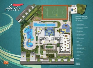 Um complexo de
lazer em 3.637m2
de terreno.
1 - PORTARIA
2 - ACESSO DE PEDESTRES
3 - ACESSO VEÍCULOS (1º Subsolo)
4 - ACESSO VEÍCULOS (2º e 3º Subsolos)
5 - PRAÇA DE ENTRADA
6 - HALLS SOCIAIS
7 - SALÃO PARA FESTAS
8 - ESPAÇO GOURMET
9 - SALA PARA JOGOS INFANTIS
10 - SALA PARA GINÁSTICA
11 - SAUNA
12 - SALA PARA DESCANÇO
13 - PISCINA ADULTO
14 - DECK
15 - PISCINA INFANTIL
16 - SOLARIUM
17 - DECK MOLHADO
18 - PISCINA COBERTA COM RAIA
19 - ESPAÇO PARA LEITURA
20 - ÁREA PARA ALONGAMENTO
21 - PLAYGROUND
22 - QUADRA ESPORTIVA
23 - ESPAÇO ADOLESCENTE
24 - PET PLACE

MEZANINO:
- SALÃO PARA JOGOS
Projeto Paisagístico:

Áreas de lazer
EQUIPADAS &
DECORADAS*
Perspectiva artística da implantação do térreo. *As área de lazer serão entregues equipadas e decoradas seguindo os itens definidos no memorial
descritivo. Os móveis, utensílios, equipamentos e itens de decoração constantes neste material publicitário são meramente sugestivos e não fazem
parte do contrato de aquisição das unidades.

 