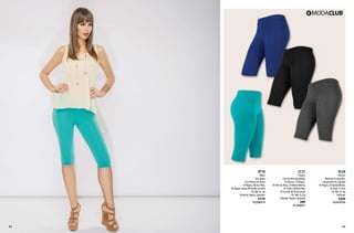 RT18

Malla
Tela ligera
con elástico en puño
10 Negro, 08 Azul Rey,
46 Negro Jaspe, 89 Verde Cascada
Ch, Me, Gr, Xg
Poliéster, Rayón, Spandex

$119

PC2508314

43

CC31

BL38

Playera
Con tirantes ajustables
01 Blanco, 10 Negro,
18 Palo de Rosa, 24 Verde Menta,
37 Kakhi, 08 Azul Rey,
42 Sorbet, 82 Plata Jaspe
Ch, Me, Gr, Xg
Poliéster, Rayón, Spandex

Blusón
Abertura en espalda,
estoperoles en espalda
10 Negro, 24 Verde Menta,
12 Rojo, 13 Uva
Ch, Me, Gr, Xg
Poliéster

$99

PC6416756

PC1206971

$239

44

 