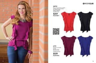 63 64
AW74
Blusa con escarolas en costados
10 Negro, 48 Coral, 55 Azul
Rey, 67 Bugambilia
Poliéster elastano
Ch, Me, Gr, Xg
$269
PC6318871
LT79
Pantalón de mezclilla
47 Azul
Mezclilla stretch
3, 5, 7, 9, 11, 13
(Catálogo de linea)
$529
PC6937063
 