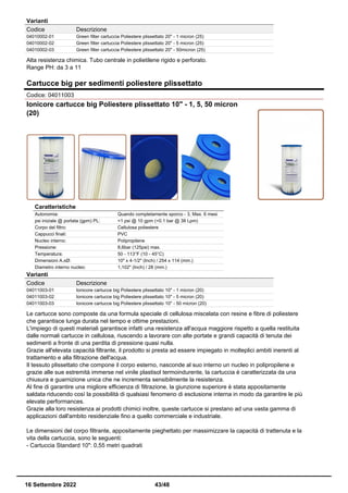 Cartuccia Filtro Sedimento Green Filter 20" - 5 Micron In Polipropilene Soffiato Per Acqua