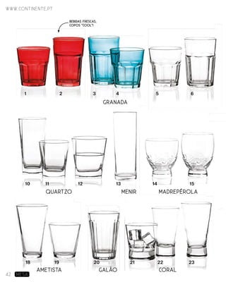 Ametista Galão Coral
Granada
Quartzo Menir
2
14
1
13
3
15
4 5 6
18 2019 21 22 23
10 1211
MadrePÉrola
Bebidas frescas,
Copos ”cool”!
www.continente.pt
42 MESA
 