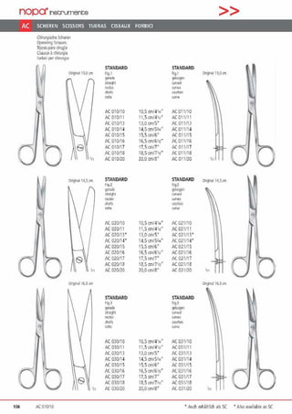 nopcr1netN.mente >>
AC SCHEREN SCISSORS TIJERAS CISEAUX FORBICI
Chfrurgisd1e Sd1eren
Operating Sassors
Tija-as para cirugla
Ciseilu:< il <hfrurgie
1nrhr.1 f>FJ rh1rurg1•
STANDARD STANDARD
Orlgln•I 1l,O cm Fig.1 Rg.I 0-19,..1 n,o""
9'"°' <)o!bO<JM
suaig11 ruved
r~C13S ams
tf<olll 1,0lrbP~
reite wve
e 9
AC 010110 10,5 cm/4'11" AC01 1110
AC 01011 1 1f.5 cm/4lo" AC 01 1111
AC 010/13 13,0 cm15" AC011/1 3
AC 010/14 14,5 cm/53A"' ACOl l/14
AC Of0/15 15,5 cm/6" AC 01111 5
AC 010116 16,5 cm/6112• AC011116
e AC lll0/17 17,5 cm/7" AC 01111 7
AC 010/18 18,5 cm/7lß" AC011/18
'11 AC 010/20 20.0 cm/8" AC 011120 l/1
Orlglnal 14,~ cm STANDARD
Hg.2
gcr.id!
STANDARD
lig.2
91bogen
Crl9Ml 14,5tm
<lr•ltll <U1'd
redas wvas
droits ccub12s
rPTIP <UV•
9 e
AC 020/10 10,5 cm/4111" AC021110
AC 020/11 11,5 cm/4112" AC021/1 1
AC 010/13' 13,0 cm/5" AC 02 1113'
AC 020/14' 14.5 crn/Sl11" AC021/14'
AC 020115 15,5 cm/6• AC021115
AC 02011& 16.5 crn/61„· AC (Jl 1116
s AC 020/17 17,5 cm/7" AC021/1 7
AC 020/18 18,5 cm/71n· AC021/18
111 AC 070/7() 70,0cm/8" AC071/20 111
Orlglnal 16,S an O-igml 16,Scm
STANDARD STANDARD
flg.3 Rg.l
gerade
s1rallf>1
9fbOg~1
ruved
rtrlas .,,.,,„
droils <Wlbes
t> rette (1.1/e
AC 030110 10,5 cm/411•" AC031/10
AC 030/11 11,5 cm/411," AC031/11
AC 030/13 13,0 cm/5" AC031/13
AC 030/14 14,5 cmtsi11• AC 03 111 4
AC 03011 5 15.5 cm/6" AC 03 111 5
AC 030/16 16,5 crn/6112• ACOJ 1/16
AC 030117 17,5 cm/7" AC 031117
e AC 030118 18,5 cm/711<" AC (J3 1/18
•11 AC 030/20 20,0 cml8" AC031/20 111
106 AC 010110 • Auch e1h~hlid1 als SC ' Also .wailable as SC
 
