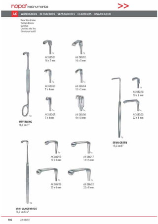 nopa·1netrumente
AK WUNDHAKEN RETRACTORS SEPARADORES ECARTEURS DIVARICATORI
ferne WJn~aken
IJ~1ca1e Hnoks
Gimchos
Ctorhels ltl!s firts
o;;aric.310ti sottili
MEYERDING
18,0 cmn"
MINl-LANGENBECK
16,0 cm/6•„•
186 AK 080/01
'11
AK 080/01
18x7 mn1
1.,AK 080103
7x4 mm
1„.AKM0/05
7x4 mm
AK 086/10
10x6rnm
111
AK 086/20
20x6mm
In
AK 080102
16x5mm
AK080/04
10 x.l mm
AK 080106
4xto mm
fK 086/17
17x5mm
AK 086/22
22x8 mm
>>
SENN-GREEN
15.0 cm/6'
,„
AK082110
10 x6mm
AK 082/iO
22 xa mm
 