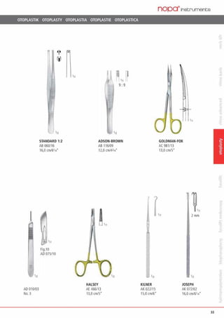 OTOPLASTIK OTOPLASTY OTOPLASTIA OTOPLASTIE OTOPLASTICA
AD010/03
No.3
STANDARD 1:2
AB060/16
16,0 cmJ611<"
Fig. 10
AD 075/10
!I ~111 ~
9:9
ADSON·BROWN
AB 116/09
12,0 cm/4314
HALSEY
AE 466113
13,0 cm/5"
nopa·rnstruments
GOLDMAN·FOX
AC 981/13
13,0 cmJS"
111
L 2 mm
•n
KILNER
AK 022/IS
15,0 cml6"
JOSEPH
AK 072102
16,0 cmJ6114'
33
 