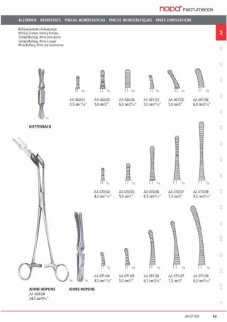 Bu11dcgldeinmen.Anlegezange
llu11rli:g Cl~mps. Sellmg rori;eps
Clamps Bulldog. Finza paia pon1!<
Clan'!p.S Bulldog. Fince ~ i;<ise1
Pinze Bulldog.Pinza ix:rposizion•re
OIEFFENßACH
JOHNS-HOPKINS
AA069/24
24,5 cm/93„.
j'" '"' l„  ,, '11
AA 060/03
3,5 an/l 1n•
'
'"
M 060/05
5,0 cmlZ"
J111
AA070/04
4,0 rml1 'r~·
)'"
AA 071/04
4,0 cm.'i'n"
JOHNS-HOPKINS
M060/06
6,0 cm/2112·
J"AA070/05
5,0 r.m12"
).„
AA 071/05
5.0 cm/2"
AA 061/03
3,5 cml1 1a"
'"
AA070/06
6.5(J))/2111"
•n
AA 071/06
6.5cmll'n"
M 061/05
5,0 cm/Z"
,„
AA 070107
7.5 cm/3"
'"
AA 071107
7,5cm/3"
M 061/G'G
6,0 cm!Z'n"
1„
AA 070/09
9.0 r;n/3112"
'n
AA 071109
9,0 cm/Jln"
AA 071109 63
a:
 