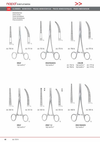 nop~JnetN.Jmente >>
AA KLEMMEN HEMOSTATS PINZAS HEMOSTATICAS PINCES HEMOSTATIQUES PINZE EMOSTATICHE
Ane;ienklemmen
Arlery 1orceps
Pinz.as hcmo1täticas
Pin<11$ hem06tatiques
Pinre emomtid1e
l
111
111
AA 170114 AA 171/14
AA 180114
KEUY
14,0crn/5112"
AA 1·81/14
CRILE
14,0crn/5112"
68 M 170114
AA 172116
KEUY-RANKIN
16,0 cm/6lu"
CRILE 1:2
14,0 cm/5112"
,„
AA 173/16
'n
AA 183/14
111
111
AA 176/16 AA 177/16
'12
COUER
M 176114 14.0 crn/5112• M 177114
AA 176116 16,0crn/6'"" AA 177/16
111
AA 184116
CRILE-R.ANKIN
16,0 cml6'1••
111
AA 185116
 