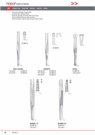 nopa•1netrumente
AB PINZETIEN FORCEPS PINZAS PINCES PINZE
Chirurgisd1e Pinzenen. Fasspnzenen
llssue l·orrep.o;. Gr.ispmg 1croops
Plnm de disccdlrl con dluitc~ Finzaspara cogcr
Pinces ~ gnffes, Pinces pourSoli:>ir!es tis~s
Pinze d1irurgiche adentiditcpo. Plnzeperilfferille tessuti
.l
ft„ (111
~
AB480/15
'"
c:
RUSS. MODELL
15,0 on/6" AB 480115
20.1) 011/8" AR 4sono
88 AB ~ll0/15
AB 484/16
DURANTE
14,5 cm15lt•• AB 484/14
16,0 0111!1„• AR 484116
20,0 cm/8" AB 484/20
'"
BONNEY 1:2
AB 490118
18,0 cm/7"
'"
•
BONNEY 2:3
AB 492/18
18.0 cmf7"
'11
>>
DUVAL
AB 486114
14,SCJn/S~•"
111
 