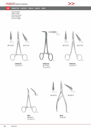 nop0-1netnxnente
AB PINZETTEN FORCEPS PINZAS PINCES PINZE
SpUner·Plnzetten
Splintcrfortcps
Pinzas para espinM
Pinces a00ardes
P1nzc per S(heggc
1„
>>
,„  „.AB570/13 AB571/13 AB 572/13 AB 573/13
STIEGLITZ
13,5 cm/51""
94 AB 570/13
PEET
AB 580111
11.S an/4111"
STIEGLITZ
AB 571/90
13,scrn1s1„·
111
AB582/15
STIEGLITZ
13,5 cin/5114"
~~.,~ AB583/15
RALK
15,0 an/6"
 