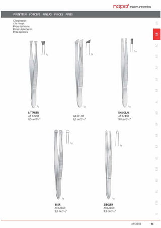 PINZETIEN FORCEPS PINZAS PINCES PINZE
Ciliellpinzetten
Ciha Fl><ceps
Pinra~ dcpilatoria~
Pin<XIS HJ)ilerle> dls
Pinze depilataie
In
LITTAUER
A8 620/08
8.5 cmJJln•
~'"
1II
BEER
Aß 626/09
9,0 on/3112"
Aß 621/09
9,0 011/Jln"
ZIEGLER
Aß 628109
9,0 cm/3112•
~'"
.„
DOUGLAS
A8 624109
9.0 011/Jln"
1
a:
All 628109 95
 