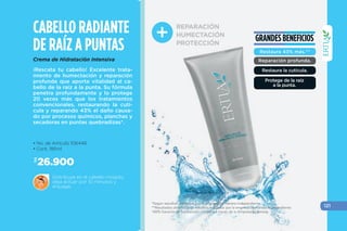•117
A
B
Escanéalo para ver
la demostración
de producto.
*Resultados obtenidos de estudios realizados por la empresa de manera independiente.
100% Garantía de Satisfacción / Ordena a través de tu Empresario Amway
•Cabello más resistente.
•Contiene antioxidantes
y filtro UV para mayor
protección.
TRATAMIENTOS
•Cabello más resistente.
•93% de restauración de
puntas abiertas y secas.*
BENEFICIOS
BENEFICIOS
 