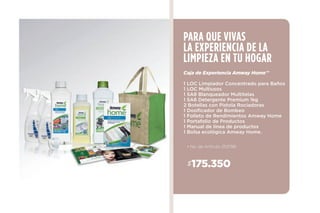 6
Porque promovemos y contribuimos con
una nutrición responsable y de alta cali-
dad. Porque los ingredientes botánicos
fueron escogidos para obtener los mejo-
res beneficios de la naturaleza para el cui-
dado de la piel y el cabello. Porque somos
amigables con el medio ambiente, ofre-
ciendo productos biodegradables.
POR QUE PENSAMOS EN TI
Caja Calidad de Vida Contiene:
• LOC™ Multiusos $28.900
• SA8™ Blanqueador Multitelas $46.900
• SA8™ Detergente Premium 1Kg $40.500
• Scrub Buds™ Esponjas de Fibra
de Acero Inoxidable $22.000
• Crema Dental Glister™ 200g $16.100
• Enjuague bucal Glister™ $33.000
• Refrescante bucal Glister™ $10.800
• Loción Hidratante con Glicerina Ertia™ $21.000
• Desodorante Roll on Ertia™ Hombre $14.000
• Desodorante Roll on Ertia™ Mujer $14.000
• Shampoo Ertia™ $19.000
• Acondicionador Ertia™ $20.000
• Loción Protectora Solar Ertia™ con FPS 50 $39900
• Producto Moiskin™ $39.000
• Producto Tolsom™ $29.900
• AC Plus Liberación Prolongada
de Nutrilite™ 60 tab. $30.900
• Complejo Omega 3 de Nutrilite™30 Cáp. $33.900
• Daily de Nutrilite™ 30 Cáp. $23.900
$485.400
• No. de Artículo 247580
 