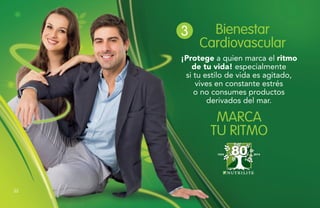 ¡Protege a quien marca el ritmo
de tu vida! especialmente
si tu estilo de vida es agitado,
vives en constante estrés
o no consumes productos
derivados del mar.
MARCA
TU RITMO
Bienestar
Cardiovascular
1934 2014
3
2222
 