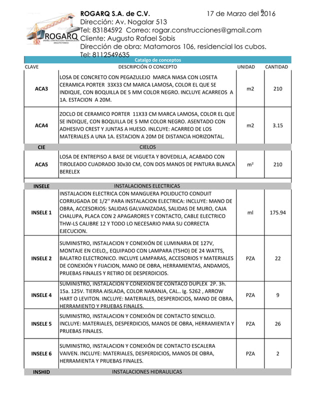 Catalogo conceptos casa habitacion 2 pisos