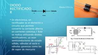 DIODO
RECTIFICADO
R
• En electrónica, un
rectificador es el elemento o
circuito que permite
convertir la corriente alterna...