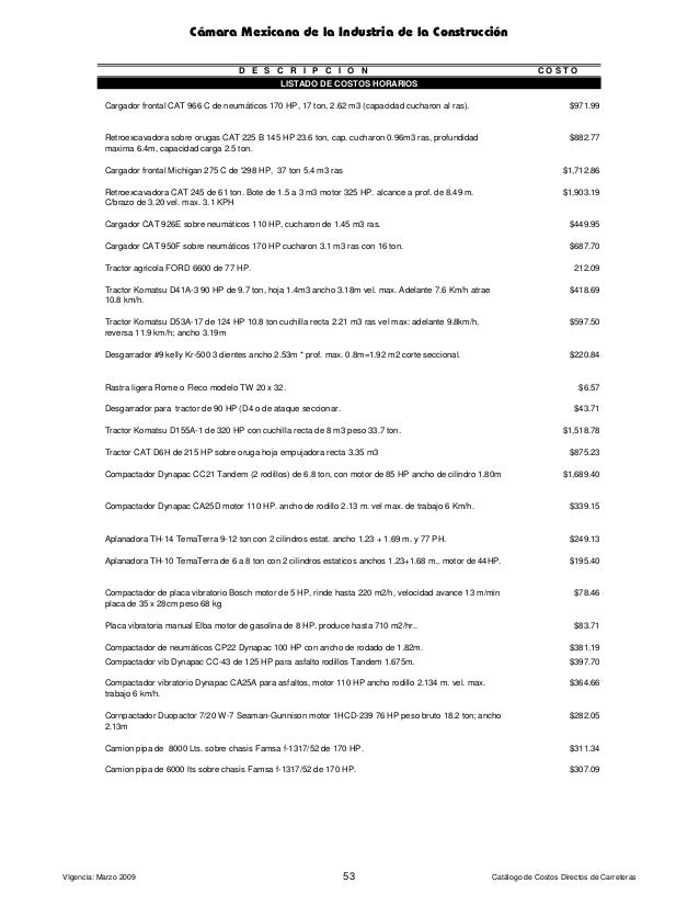 Catalogo de costos carreteras