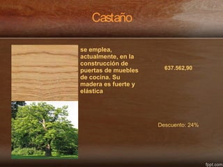 Castaño
se emplea,
actualmente, en la
construcción de
puertas de muebles
de cocina. Su
madera es fuerte y
elástica
637.562,90
Descuento: 24%
 