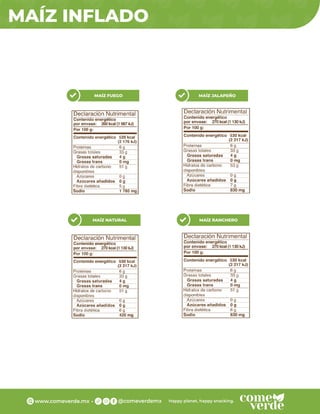 MAÍZ INFLADO
MAÍZ FUEGO MAÍZ JALAPEÑO
MAÍZ NATURAL MAÍZ RANCHERO
 