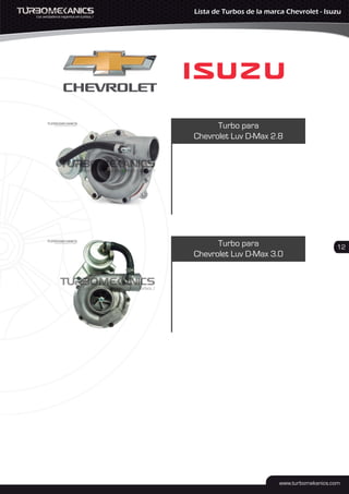 Turbo para
Chevrolet Luv D-Max 2.8
12Turbo para
Chevrolet Luv D-Max 3.0
Lista de Turbos de la marca Chevrolet - Isuzu
 
