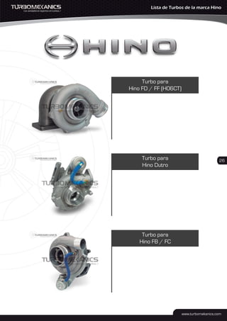 Turbo para
Hino FD / FF (H06CT)
Turbo para
Hino Dutro
Turbo para
Hino FB / FC
Lista de Turbos de la marca Hino
26
 
