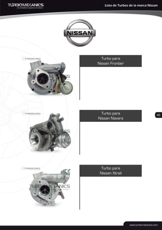 Turbo para
Nissan Frontier
Turbo para
Nissan Navara
Turbo para
Nissan Xtrail
46
Lista de Turbos de la marca Nissan
 