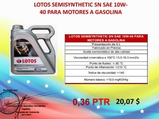 LOTOS SEMISYNTHETIC SN SAE 10W-
40 PARA MOTORES A GASOLINA
20,07 $
0,36 PTR
 