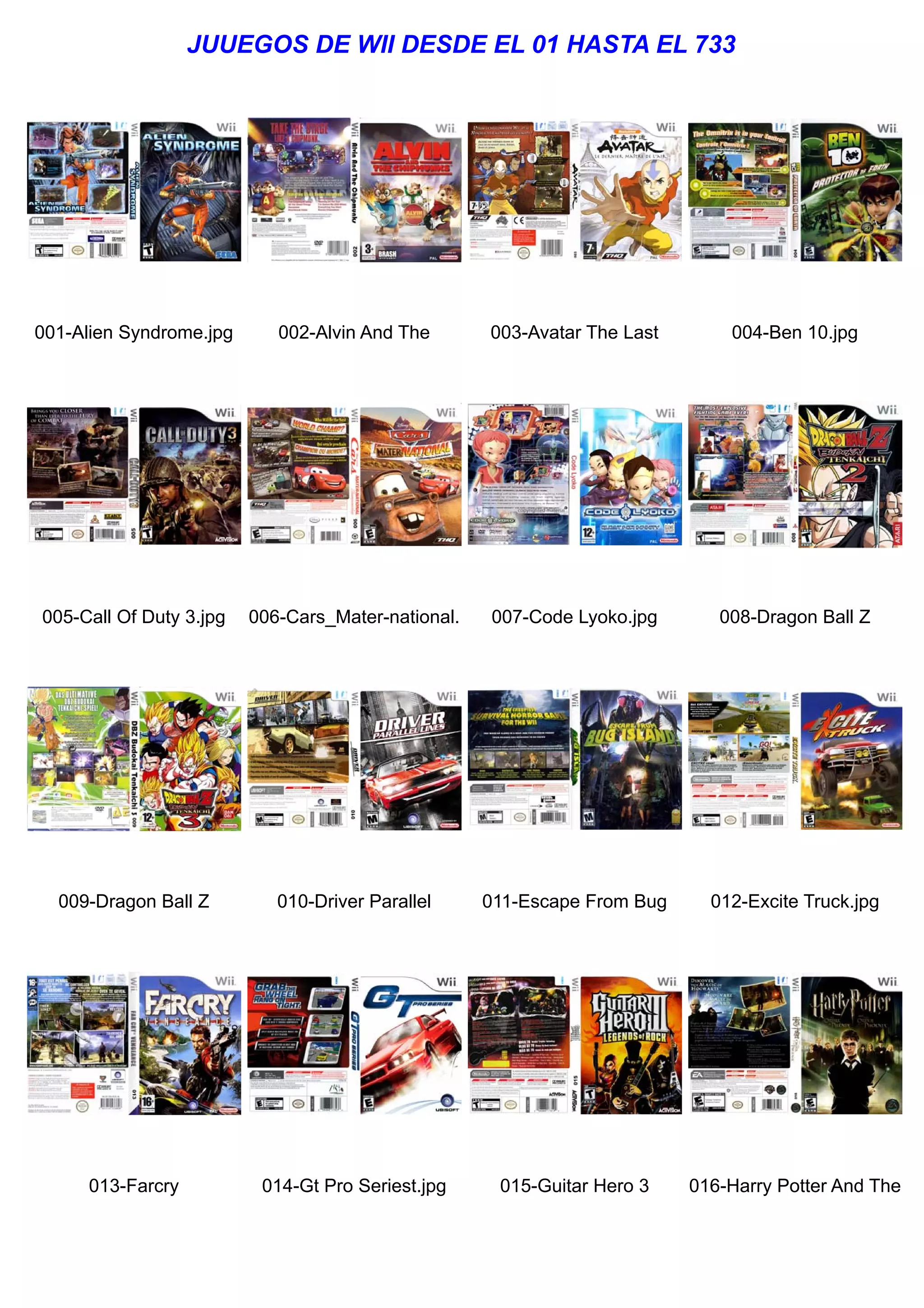 Catalogo de Wii completo 01 hasta 733 | PDF