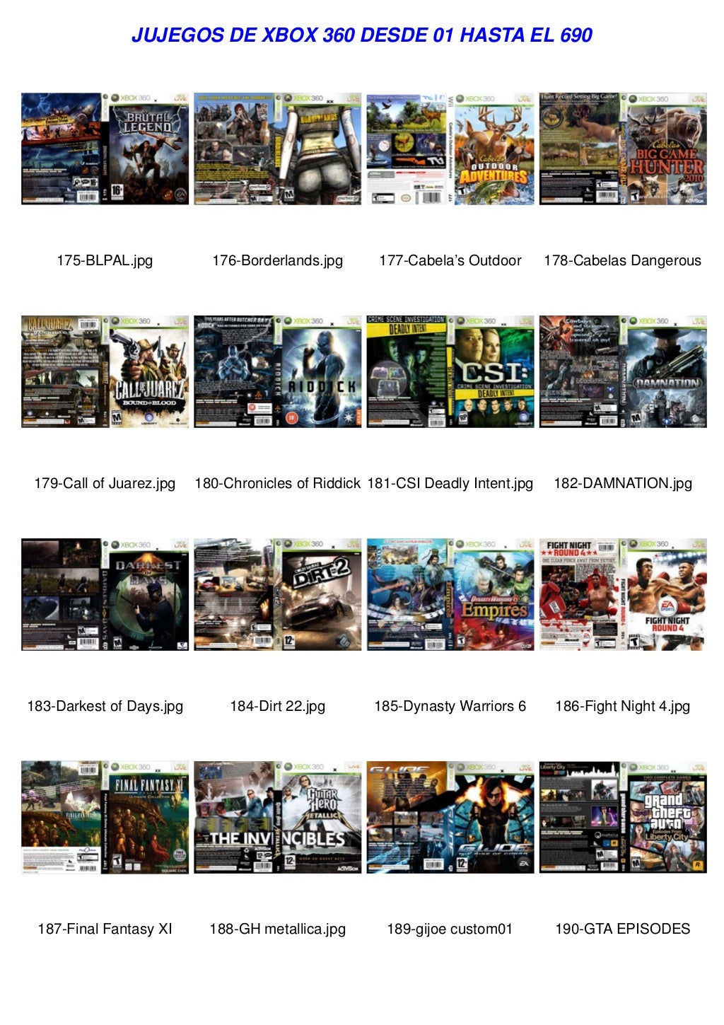 Catalogo de Xbox 360 completo 01 hasta 690