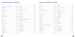 ÍNDICE POR FILME - PORTUGUÊS

ÍNDICE POR PELÍCULA - ESPAÑOL

108.........................................................................................pg 20

Halo........................................................................................pg 25
.

Abuelos...................................................................................pg 29

Hércules 56.............................................................................pg 54

A Batalha do Chile II - O Golpe de Estado.................................pg 50

Hércules 56.............................................................................pg 54

Adelante, Brasil.......................................................................pg 58
.

Imagen Final. ..........................................................................pg 34
.

A Casa dos Mortos...................................................................pg 31

Imagem Final . ........................................................................pg 34

Aloha.......................................................................................pg 29

Juruna, el Espíritu del Bosque. ................................................pg 36
.

A História Oficial......................................................................pg 52

Juruna, o Espírito da Floresta...................................................pg 36

América Tiene Alma.................................................................pg 22

Kamchatka..............................................................................pg 66

A Verdade Soterrada................................................................pg 26

Kamchatka..............................................................................pg 66

Andrés no Quiere Dormir la Siesta............................................pg 24

La Batalla de Chile II - El Golpe de Estado................................pg 50

Abutres. ..................................................................................pg 64
.

Leite e Ferro............................................................................pg 38
.

Bailão......................................................................................pg 33

La Casa de los Muertos............................................................pg 31

Aloha.......................................................................................pg 29

Mãos de Outubro.....................................................................pg 37

Carancho.................................................................................pg 64

La Historia Oficial.....................................................................pg 52

América Tem Alma. .................................................................pg 22
.

Maribel....................................................................................pg 43

Carnaval de los Dioses.............................................................pg 39

La Verdad Soterrada................................................................pg 26
.

Andrés não Quer Dormir a Sesta..............................................pg 24

Meu Companheiro...................................................................pg 39

Cine de Guerrilla......................................................................pg 28

Leche y Hierro.........................................................................pg 38

Avós........................................................................................pg 29
.

Mundo Alas.............................................................................pg 40

Claudia....................................................................................pg 30

Manos de Octubre...................................................................pg 37

Bailão......................................................................................pg 33

O Ano em que Meus Pais Saíram de Férias..............................pg 56

Cuchillo de Palo.......................................................................pg 20

Maribel....................................................................................pg 43

Carnaval dos Deuses. ..............................................................pg 39
.

O Filho da Noiva......................................................................pg 68

Defensa 1464..........................................................................pg 32

Mi Compañero.........................................................................pg 39

Carreto....................................................................................pg 33
.

O Quarto de Leo. .....................................................................pg 42
.

Días de Huelga........................................................................pg 45

Mundo Alas.............................................................................pg 40

Cinema de Guerrilha................................................................pg 28

Paraíso....................................................................................pg 44

Dos Mundos............................................................................pg 23

No Quiero Volver Solo..............................................................pg 35
.

Claudia....................................................................................pg 30

Perdão, Mister Fiel...................................................................pg 46

El Año en que Mis Padres Fueron de Vacaciones ....................pg 56

Paraiso....................................................................................pg 44

Defensa 1464..........................................................................pg 32

Pra Frente, Brasil.....................................................................pg 58

El Cuarto de Leo......................................................................pg 42
.

Perdón, Mister Fiel. .................................................................pg 46
.

Dias de Greve..........................................................................pg 45

Rosita não se Desloca..............................................................pg 27

El Chico del Carrito..................................................................pg 33
.

Rosita no se Desplaza..............................................................pg 27

Dois Mundos...........................................................................pg 23
.

Vidas Deslocadas.....................................................................pg 47

El Hijo de la Novia. ..................................................................pg 68
.

Vidas Desplazadas...................................................................pg 47

Ensaio de Cinema....................................................................pg 21

Vlado, 30 Anos Depois.............................................................pg 60

Ensayo de Cine........................................................................pg 21

Vlado, 30 Años Después .........................................................pg 60

Eu não Quero Voltar Sozinho....................................................pg 35

XXY.........................................................................................pg 70

Groenlandia.............................................................................pg 41

XXY.........................................................................................pg 70

Groelândia...............................................................................pg 41

72

Halo........................................................................................pg 25
.

73

 