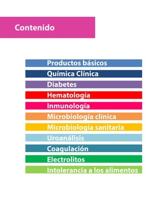 Contenido
Productos básicos
Química Clínica
Diabetes
Hematología
Inmunología
Microbiología clínica
Microbiología sanitaria...