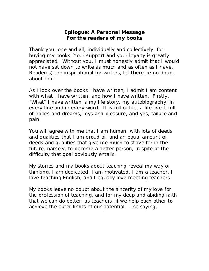 Catalog of books and a personal message for the reader