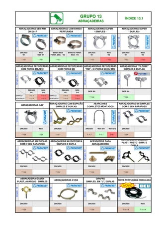 T 13.9 A T 13.9 A
T 13.9 T 13.9 T 13.9
Grupo:
13
ZINCADO ZINCADO ZINCADO ZINCADO INOX
Grupo:
13
Grupo:
13
Grupo:
13
T 13.9
ABRAÇADEIRA GÁSFIX
PLAST. AMARELO - SIMPLES
ABRAÇADEIRAS KVDA
GRAPAS
SIMPLES, EM "U", DUPLAS
CINTA PERFURADA ONDULADA
T 13.8 T 13.8 T 13.8
Grupo:
13
ZINCADO ZINCADO ZINCADO ZINCADO
ABRAÇADEIRAS M6 DUPLAS
COM E SEM PARAFUSO
ABRAÇADEIRA M6 ISOFÓNICA
SIMPLES E DUPLA
ACESSÓRIOS PARA
ABRAÇADEIRAS
ABRAÇADEIRA GÁSMICA
PLAST. PRETO - SIMP. E
DUPLA
Grupo:
13
Grupo:
13
Grupo:
13
T 13.6 T 13.6 T 13.7 T 13.7 T 13.7 T13.7 T 13.8
Grupo:
13
ZINCADO INOX ZINCADO ZINCADO INOX 304 INOX 316 ZINCADO
ABRAÇADEIRAS GAZ
ABRAÇADEIRAS COM ESPIGÃO
SIMPLES E DUPLAS
ABARCONES
COMPLETOS MONTADOS
ABRAÇADEIRAS M6 SIMPLES
COM E SEM PARAFUSO
Grupo:
13
Grupo:
13
Grupo:
13
T 13.6
ISOFÓNICA T13.4 T13.4 ISOFÓNICA T13.5 T13.5
INOX 304
SIMPLES T13.4 T13.4 SIMPLES T13.5 T13.5
T 13.6
Grupo:
13
ZINCADO
W1
INOX
316
ZINCADO
W1
INOX
316
INOX 304
Grupo:
13
Grupo:
13
Grupo:
13
T 13.3 T 13.3
ABRAÇADEIRAS REFORÇADAS
COM PORCA M8+M10
ABRAÇADEIRAS REFORÇADAS
COM PORCA M8
ABRAÇADEIRAS REFORÇADAS
"RM" - C/ PORCA M8 OU M10
ABRAÇADEIRAS "FILTUBE"
SIMPLES E DUPLAS
T 13.1 T 13.1 T 13.2 T 13.2 T 13.3 T 13.3
Grupo:
13
ZINCADO
W1
INOX
W2 E W4
BANDA INOX
PARAF. ZINC. - W2
BANDA E PARAF.
INOX - W4
ZINCADO
W1
INOX
W5
ZINCADO
W1
INOX
W5
Grupo:
13
Grupo:
13
Grupo:
13
GRUPO 13
ABRAÇADEIRAS
ÍNDICE 13.1
ABRAÇADEIRAS SEM-FIM
DIN 3017
ABRAÇADEIRAS COM BANDA
PERFURADA
ABRAÇADEIRAS SUPER
- SIMPLES -
ABRAÇADEIRAS SUPER
- DUPLAS -
NOVO
q SEGUINTE p ANTERIOR IMPRIMIR ESTA PÁGINA
q SEGUINTE p ANTERIOR IMPRIMIR ESTA PÁGINA
 