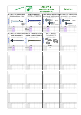 ZINCADO T2.4
PARAF.OS
AUTO-PERFURANTES
PARA CARROCERIAS - TORX
Grupo:
2
AÇO
T2.5
T2.4
ALUZINC
AÇO
AÇO
Grupo:
2
ÍNDICE 2.2
PARAFUSO ESPECIAL
PARA ROSCAR NO BETÃO
PARAF.OS
AUTO-PERFURANTES
SEXTAVADOS - PONTA REDUZIDA
PARAF.OS
AUTO-PERFURANTES
SEXTAVADOS - PONTA REDUZIDA
Grupo:
2
Grupo:
2
PARAF.OS
AUTO-PERFURANTES
PARA FIBROCIMENTO
T2.5
Grupo:
2
Grupo:
2
BLUE
RUSPERT
AÇO
PARAF.OS
AUTO-PERFURANTES
PHILIPS - PARA ISOLAMENTOS
ZINCADO
AÇO
AÇO
T2.5
ZINCADO
T2.5
ZINCADO
ZINCADO T2.5
Grupo:
2
ANILAS DE CHAPA
PARA ISOLAMENTOS
GRUPO 2
PARAFUSOS PARA
A CONSTRUÇÃO
www.inemer.pt
ENTRE FACES 8 mm
COM ANILHA EPDM
SIMPLES
COM ANILHA GUARDA-CHUVA
COM ANILHA EPDM
SIMPLES
ENTRE FACES 10 mm
(COBERTURAS DECK) (COBERTURAS DECK)
q SEGUINTE p ANTERIOR IMPRIMIR ESTA PÁGINA
q SEGUINTE p ANTERIOR IMPRIMIR ESTA PÁGINA
 