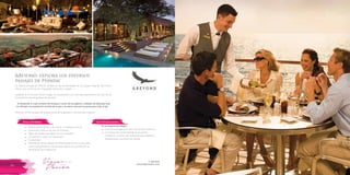 T: 620 6111
www.viajesrosario.com
T: 620 6111
www.viajesrosario.com
84 85
&Beyond: explora los diversos
paisajes de Phinda!
La reserva privada de Phinda, situada en las proximidades de las playas vírgenes del Índico,
ofrece una combinación inigualable de bosque y playa.
Quédate en el Phinda Forest Lodge! Te sorprenderá con una vista panorámica de uno de los
ecosistemas más singulares del planeta!
“El despertar a crujir sonidos del bosque y canto de los pájaros, rodeado de delicada hoja
luz filtrada, un penetrante sentido de la paz y la calma marcará la pauta para todo el día…”
Disfruta con los amigos del avistamiento de leopardos y rinocerontes negros!
Otras actividades: Con Virtuoso puedes…
- 	Realiza safaris de día y de noche, o navega por el río.
-	 Aventúrate a buscar el nido de tortugas.
-	 Sigue las huellas que dejan los rinocerontes!
-	 ¿Te atreves a nadar con tiburones?
-	 Scuba Safari
-	 Además de safaris, &Beyond ofrece experiencias únicas tales
como campamentos móviles que siguen los caminos de la
fenomenal Gran Migración.
En la mayoría de lodges…
- 	 Una cena privada para dos, una vez por estancia
- 	 Un travel pack personalizado (incluyendo
cuaderno, mochila, dos etiquetas para maletas y
billetera para vouchers) por pareja
 