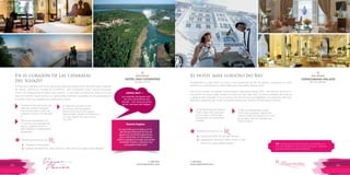 T: 620 6111
www.viajesrosario.com
T: 620 6111
www.viajesrosario.com
88 89
El Cipriani Restaurant tiene la
Chef’s Table más codiciada
de la ciudad, y ofrece una
excepcional comida italiana
norteña.
El Spa usa ingredientes locales
como acai y guaraná: disfruta de
nuevos niveles de relajación en uno
de los spas más renombrados de
América latina.
El hotel mais luxuoso do Rio
Reclamando su lugar entre los íconos más importantes de Río de Janeiro, incluyendo el Cristo
Redentor y el Sambódromo, está el Belmond Copacabana Palace Hotel.
Este ícono art déco ha reinado sobre la playa Copacabana desde 1923 - una reciente renovación,
incluyendo un nuevo lobby, asegura su reino por otro siglo más. Conserva mobiliario de la época
y obras de arte originales. Con un servicio de primera que ha hospedado a las personas más ricas,
famosas y elegantes del mundo, te querrás quedar para siempre en este palacio carioca!
Beneficios exclusivos con
•	 Crédito de $100 USD en Spa Services
•	Upgrade de habitación, early check-in y late
check-out, según disponibilidad
*
TIP: Solicítanos el picnic privado al amanecer en
el Cristo Redentor con acceso exclusivo, antes de
que sea abierto al público general.
En el corazón de las cataratas
del Iguazú!
El Hotel das Cataratas es el punto de partida ideal para experimentar las fulminantes cataratas
de Iguazú, patrimonio mundial de la UNESCO. Este encantador hotel colonial portugués
ofrece 193 habitaciones en plena selva tropical. Si está entre tus próximos planes conocer
este monumento natural, esta es tu oportunidad! Anímate a quedarte en esta propiedad de
ensueño y tener las cataratas en la palma de tu mano!
Tendrás acceso exclusivo a las
cataratas cuando el parque
está cerrado para el resto de
visitantes. Acceso VIP solo para
ti!
Pasa el día maravillado con
los arcoiris y las cascadas de
Iguaçu, jugando tenis o al
golf, nadando o simplemente
relajándote.
El hotel está ubicado a solo
20 minutos del Aeropuerto
Internacional de Foz do Iguaçu,
Paraná, Brasil. Desde Lima tenemos
un vuelo directo de solo 4 horas
con LAN.
Un recorrido por la selva y el río
del Parque Nacional de Foz de
Iguazú es una linda experiencia,
pero sobrevolar en helicóptero
sobre la garganta es algo que jamás
olvidarás! Sueña y nosotros nos
encargamos del resto.
Rosario Sugiere
Beneficios exclusivos con
•	 Traslados al aeropuerto.
• Upgrade de habitación, early check-in y late check-out, según disponibilidad
.
*
Las cataratas de Iguazú son
las más voluminosos del
mundo… tres veces el ancho
de las cataratas del Niágara.
¿Sabías que?...:
 