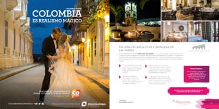 T: 620 6111
www.viajesrosario.com
T: 620 6111
www.viajesrosario.com
90 91
Con 24 habitaciones y 6 suites,
con finos accesorios hechos a
mano, ropa de cama Frette®,
baños con productos de
Ortigia®.
Ubicación estrátegica:
proximidad al mar Caribe,
playas, islas cercanas, y el
acceso a la riqueza cultural de
la ciudad amurallada.
Sello boutique: con un servicio
impecable, saben hasta tu segundo
nombre! Mayordomo en todas las
habitaciones y el check-in desde la
comodidad de tu habitación.
La abundancia de mariscos y de
ingredientes exóticos colombianos
inspiran la gastronomía costeña de
Alma, restaurante ícono del hotel,
con bar y patio al aire libre.
Un rincón mágico en Cartagena de
las Indias
El recientemente renovado Hotel Casa San Agustín es un hotel boutique situado dentro de la
ciudad colonial amurallada de Cartagena, Patrimonio de la Humanidad por la UNESCO. El hotel está
compuesto por tres casas coloniales renovadas del siglo XVII. Los frescos originales en la biblioteca,
el arte y arquitectura de Casa San Agustín, evocan la rica historia de la ciudad como antiguo baluarte
español.
Anímate a vivir Cartagena desde una de sus
propiedades de lujo más históricas!
No te pierdas la experiencia
Luxury Suite & Yacht.
Navega un día a bordo de un
yate privado para explorar
la belleza de las Islas del
Rosario.
Rosario Sugiere
 