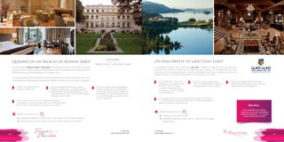 T: 620 6111
www.viajesrosario.com
T: 620 6111
www.viajesrosario.com
98 99
En el Ala Moreno tienes una
privilegiada vista hacia el Lago
Moreno y Cerro Tronador.
La master suite tiene terraza,
chimenea y un cuarto de baño
con doble jacuzzi.
El simulador de ski único en Sudamérica está aquí. El simulador
V.G 12.000 brinda una experiencia similar a la montaña y permite
adquirir confianza y entrenamiento.
Piscina climatizada infinity al aire libre,
desde donde disfrutarás de las vistas más
impresionantes de la Patagonia.
Tiene un campo de golf de 18
hoyos completamente renovado en
un espectacular entorno natural.
“Una escapada a un refugio
natural con una vista maravillosa
desde la habitación... y lo mejor,
a solo unas horas de viaje”
Ellos dicen...
¿Ya descubriste tu lado LLao Llao?
La privilegiada ubicación del emblemático Llao Llao en Bariloche, Argentina hace de este resort
un destino en sí mismo, en medio de montañas, lagunas y bosques. Es un destino para las cuatro
estaciones: ski & snowboard de julio a agosto; actividades al aire libre y deportes acuáticos de
octubre a febrero; y actividades de ecoturismo y de aventura todo el año!
Beneficios exclusivos con
•	 Crédito de USD 100 en el Spa
•	 Upgrade de habitación, early check-in y late check-out, según
disponibilidad
*
Quédate en un palacio en Buenos Aires!
El hotel boutique Palacio Duhau - Park Hyatt está ubicado en el barrio de Recoleta, el área de
rico patrimonio francés, y cerca de MALBA (Museo de Arte Latinoamericano de Buenos Aires),
MNBA (Museo Nacional de Bellas Artes) y el Teatro Colón.
Este antiguo palacio francés de 1934 ha sido remodelado por el artista Celedonio Lohido. Es un
hotel elegante de la belle époque, que presenta detalles de lujo únicos y un servicio inigualable.
Servicio de mayordomo en
todas las habitaciones.
El spa emplea una mezcla de masajistas tailandeses y
vinoterapia, lo cual se complementa con productos a base
de vino que los huéspedes encuentran en sus baños.
El Duhau Restaurant & Vinoteca ofrece
Malbecs argentinos que complementan la
gastronomía internacional preparada en wok
o grill de madera, y ofrece los mejores quesos
artesanales de la región.
Tiene una galería de arte instalada en
el paseo subterráneo. Es dirigida por
el conocido Daniel Maman. Pasea por
este pasaje que une la avenida Alvear
con la calle Posadas y aprecia el lujoso
mármol travertino.
Beneficios exclusivos con
•	 Upgrade de habitación, early check-in y late check-out, según disponibilidad
•	 Degustación de vinos y quesos para dos en Duhau Restaurant & Vinoteca
*
 