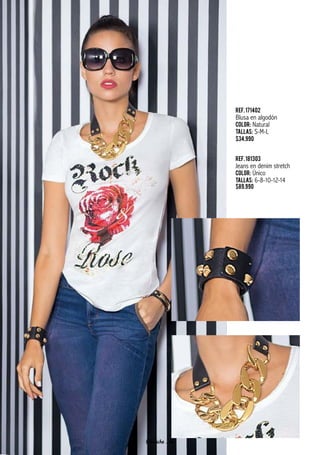 Ref.171402
Blusa en algodón
Color: Natural
Tallas: S-M-L
$34.990
Ref.181303
Jeans en denim stretch
Color: Único
Tallas: 6-8-10-12-14
$89.990
f-fraiche . 86
 