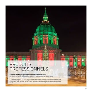 BARCELONA LED FRANCE
15
Éclairer de façon professionnelle avec des LED
ne pose plus de problèmes de coût électrique ou de qualité.
La technologie LED vous garantit une consommation minimale et une
longue durée de vie, et ce sans matériaux nocifs pour l’environnement.
PRODUITS
PROFESSIONNELS
 