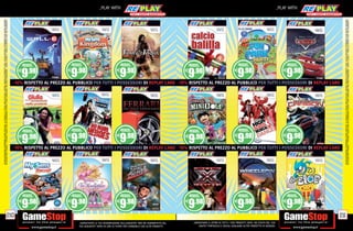 ALCUNE RESTRIZIONI POTREBBERO ESSERE APPLICATE. LA CONSOLE E I GIOCHI SONO RE-PLAY®, OVVERO, TRATTASI DI PRODOTTI USATI. ALCUNI PRODOTTI POTREBBERO NON ESSERE DISPONIBI
                                                                                    SU ALCUNI PUNTI VENDITA. L’ OFFERTA È VALIDA FINO AD ESAURIMENTO SCORTE E NON CUMULABILE CON ALTRE PROMOZIONI. SCADE IL 30/09/11. CHIEDI AL NOSTRO STAFF PER CHIARIMENTI.




                                                                              210
                                                                                                                                                                                                                                                                                                                                                                                                                 P
                                                                                                                                                                                                                                                                                                                                                                                                                _PLAY WITH
                                                                                                                                                                                                                                                                                                                                                                                                                _PLAY WITH




tuo acquisto? Avrai 24 ore di tempo per cambiarlo con altri prodotti.
_GARANTIAMO LA TUA SODDISFAZIONE SULL’ACQUISTO. Non sei soddisfatto del
        USATO? PORTACELO E SCEGLI QUALSIASI ALTRO PRODOTTO IN NEGOZIO.
    _GARANTIAMO IL RITIRO DI TUTTI I TUOI PRODOTTI USATI. SEI STUFO DEL TUO
                                                                                                                                                                                                                                                                                                                                                                                                                _PLAY WITH




                                                                                                    -10% RISPETTO AL PREZZO AL PUBBLICO PER TUTTI I POSSESSORI DI REPLAY CARD -10% RISPETTO AL PREZZO AL PUBBLICO PER TUTTI I POSSESSORI DI REPLAY CARD
                                                                                                                                                                                                                                                          -10% RISPETTO AL PREZZO AL PUBBLICO PER TUTTI I POSSESSORI DI REPLAY CARD -10% RISPETTO AL PREZZO AL PUBBLICO PER TUTTI I POSSESSORI DI REPLAY CARD




                                                                              211




                                                                                    ALCUNE RESTRIZIONI POTREBBERO ESSERE APPLICATE. LA CONSOLE E I GIOCHI SONO RE-PLAY®, OVVERO, TRATTASI DI PRODOTTI USATI. ALCUNI PRODOTTI POTREBBERO NON ESSERE DISPONIBI
                                                                                    SU ALCUNI PUNTI VENDITA. L’ OFFERTA È VALIDA FINO AD ESAURIMENTO SCORTE E NON CUMULABILE CON ALTRE PROMOZIONI. SCADE IL 30/09/11. CHIEDI AL NOSTRO STAFF PER CHIARIMENTI.
 