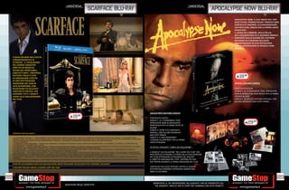 _UNIVERSAL                                                                                                                        _UNIVERSAL
                                                                                            SCARFACE BLU-RAY                                                                                                             APOCALYPSE NOW BLU-RAY
                                                                                                                                                                                                                                         APOCALYPSE NOW, IL CULT MOVIE DEL 1979
                                                                                                                                                                                                                                         DIRETTO DAL PREMIO OSCAR® FRANCIS FORD
                                                                                                                                                                                                                                         COPPOLA IL PADRINO, LA CONVERSAZIONE,
                                                                                                                                                                                                                                         COTTON CLUB , ARRIVA PER LA PRIMA VOLTA
                                                                                                                                                                                                                                         IN BLU RAY!
                                                                                                                                                                                                                                         IL SENSO DELL’ORRORE, DELLA FOLLIA,
                                                                                                                                                                                                                                         DELL’INSENSATEZZA ED IL DILEMMA MORALE
                                                                                                                                                                                                                                         GENERATO DALLA GUERRA DEL VIETNAM
                                                                                                                                                                                                                                         RIVIVONO IN 2 EDIZIONI ESCLUSIVE
                                                                                                                                                                                                                                         RIMASTERIZZATE IN ALTA DEFINIZIONE
                                                                                                                                                                                                                                         CON LA SUPERVISIONE DI FRANCIS FORD
                                                                                                                                                                                                                                         COPPOLA.


      A QUASI 30 ANNI DALL’USCITA
      CINEMATOGRAFICA DI
      SCARFACE IL CAPOLAVORO
      DEL GENERE GANGSTER
      DIRETTO DA BRIAN DE
      PALMA GLI INTOCCABILI,
      CARLITO’S WAY UNIVERSAL
      PICTURES ITALIA È LIETA
      DI ANNUNCIARE L’USCITA                                                                                                                                                                                                               E19.98
      DI UNA SPETTACOLARE
      RIEDIZIONE DEL FILM IN                                                                                                                                                                                                             SPECIAL EDITION 2 DISCHI
      ALTA DEFINIZIONE, CON
      NUOVISSIMI ED ESCLUSIVI                                                                                                                                                                                                            CONTENUTO DISCHI:
      CONTENUTI SPECIALI, PER                                                                                                                                                                                                            •DISCO 1: LE 2 VERSIONIDEL FILM: APOCALYPSE
      SCOPRIRE TUTTI I SEGRETI                                                                                                                                                                                                           NOW & APOCALYPSE NOW REDUX PER LA PRIMA
      LEGATI ALLA REALIZZAZIONE                                                                                                                                                                                                          VOLTAIN BLURAY
      DEL FILM.                                                                                                                                                                                                                          •DISCO 2: OLTRE9 DI CONTENUTISPECIALI, CON
                                                                                                                                                                                                                                         ALCUNE INTERVISTE MAI VISTE PRIMA!




                                                                                                                                                             COLLECTOR’S EDITION 3 DISCHI
                                                                        E19     .98
                                                                                                                                                             CONTENUTO DISCHI:
                                                                                                                                                             •DISCO 1: LE 2 VERSIONIDEL FILM:
                                                                                                                                                             APOCALYPSE NOW & APOCALYPSE                                                           E29.98
                                                                                                                                                             NOW REDUX PER LA PRIMA VOLTA IN
                                                                                                                                                             BLURAY
                                                                                                                                                             •DISCO 2: OLTRE 9 DI CONTENUTI
      CONTENUTI SPECIALI DISCO 1 :                                                                                                                           SPECIALI, CON ALCUNE INTERVISTE
                                                                                                                                                             MAI VISTE PRIMA!
      • IL FENOMENO SCARFACE QUESTO INEDITO DOCUMENTARIO PRESENTA SCARFACE COME UN FENOMENO UNICO DELLA STORIA DEL CINEMA. IL DOCUMENTARIO                   •DISCO 3: IL DOCUMENTARIO
      MOSTRA COME, UN FILM CHE HA GENERATO MOLTE POLEMICHE ANCOR PRIMA DELLA SUA USCITA NELLE SALE, SIA DIVENTATO UN CLASSICO DI HOLLYWOOD, ARRIVANDO        “VIAGGIO ALL’INFERNO” PER LA PRIMA
      AD INFLUENZARE UN’INTERA NUOVA GENERAZIONE DI REGISTI E LASCIANDO UN’IMPRONTA DURATURA NELLA CULTURA POPOLARE.
      • SCENE ELIMINATE                                                                                                                                      VOLTA IN BLURAY
      • IL MONDO DI TONY MONTANA TUFFATI NEL MONDO DEI GANGSTER ED ASCOLTA, DAGLI ESPERTI DEL MONDO REALE, LA VIOLENZA, LA PAURA E LA PARANOIA CHE
      CIRCONDANO UN SIGNORE DELLA DROGA.
      • LA RINASCITA IL REGISTA BRIAN DE PALMA, IL PRODUTTORE MARTIN BREGMAN, L’ATTORE AL PACINO E LO SCENEGGIATORE OLIVER STONE RIPERCORRONO LA STORIA      ED IN PIÙ I SEGUENTI “CIMELI DA COLLEZIONE”:
      DI SCARFACE, DALL’ISPIRAZIONE ORIGINALE DEL FILM DI HOWARD HAWKS ALL’EVOLUZIONE DELLA SCENEGGIATURA.
      • LA RECITAZIONE UNISCITI AL REGISTIA, AD AL PACINO E A STEVEN BAUER PER SCOPRIRE COME È STATO ASSEGNATO OGNI RUOLO E COME BRIAN DE PALMA HA
      LAVORATO CON I SUOI ATTORI PER OTTENERE DELLE PERFORMANCE INDIMENTICABILI.
      • LA CREAZIONE UN VIAGGIO AFFASCINANTE, TORTUOSO E DECISIVO ATTRAVERSO LA REALIZZAZIONE DEL FILM, LA CUI PRODUZIONE È INIZIATA CON LA NECESSITÀ DI     IL BOOKLET DA COLLEZIONE “NEL CUORE DEL FILM” CHE
      ABBANDONARE LA LOCATION ORIGINARIA, LA FLORIDA. SCOPRI COME È STATA GIRATA LA SCENA DELLA MOTOSEGA, SCOPRI IL LAVORO CHE C’È DIETRO LA REALIZZAZIONE   RACCONTA IN 24 PAGINE LA STORIA DELLA REALIZZAZIONE
      DELLA SCENOGRAFIE, LA FOTOGRAFIA E GLI SFORZI PER FAR USCIRE NELLE SALE, SENZA TAGLI, UN FILM RATING “R” NEGLI STATI UNITI.
      • SCARFACE: LA VERSIONE TV UN MONTAGGIO SIGNIFICATIVO DI FILMATI CHE METTONO A CONFRONTO LA VERSIONE CINEMATOGRAFICA E QUELLA TELEVISIVA DI            DEL FILM ATTRAVERSO LO SGUARDO DEL REGISTA
      SCARFACE.
      • LA REALIZZAZIONE DI SCARFACE: IL VIDEO GAME: IMMERGITI NEL MONDO DI SCARFACE GRAZIE AD UN “DIETRO LE QUINTE” DELLA REALIZZAZIONE DEL VIDEO GAME.     IL LIBRETTO ORIGINALEDEL 1979 : DISTRIBUITO AGLI
                                                                                                                                                             SPETTATORI DURANTE LE PRIME PROIEZIONI DEL FILM
      ED IN PIÙ UN SECONDO DISCO CHE INCLUDE EXTRA INEDITI REALIZZATI IN ESCLUSIVA PER L’EDIZIONE ITALIANA!!!
      IL BLU RAY INCLUDE ANCHE LA DIGITAL COPY DEL FILM                                                                                                      CARTOLINE ESCLUSIVE:FOTODEL DIETRO LE QUINTE
                                                                                                                                                             SCATTATEDALLAFAMOSA FOTOGRAFA AMERICANA
                                                                                                                                                             MARY ELLEN MARK

222                                                                                                                                                                                                                                                                               223
                                                                                                                                                               _GARANTIAMO LA TUA SODDISFAZIONE SULL’ACQUISTO. Non sei soddisfatto del
                                                                  Garantiamo prezzi competitivi                                                                  tuo acquisto? Avrai 24 ore di tempo per cambiarlo con altri prodotti.
 