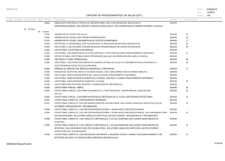 27/02/2019
199
14:58:27
CARTERA DE PROCEDIMIENTOS DE SALUD (CPT)
ESSALUD Fecha:
Hora:
Página:
Código Descripción UnidadGrupo Sección Sub Sección Nivel Grd. Cmp. Cir.
50980 SESIONENDOSCOPIA URETERAL A TRAVES DE URETEROTOMIA, CON O SIN IRRIGACION, INSTILACION O
URETEROPIELOGRAFIA, SIN CONTAR EL SERVICIO RADIOLOGICO; CON EXTIRPACION DE CUERPO EXTRAÑO O CALCULO.
04 VEJIGA
00 VEJIGA
51000 SESIONASPIRACION DE VEJIGA CON AGUJA. D
51005 SESIONASPIRACION DE VEJIGA; CON TROCAR O INTRACATETER. D
51010 SESIONASPIRACION DE VEJIGA; CON INSERCION DE CATETER SUPRAPUBICO. C
51020 SESIONCISTOTOMIA O CISTOSTOMIA; CON FULGURACION Y/O INSERCION DE MATERIAL RADIOACTIVO. B
51030 SESIONCISTOTOMIA O CISTOSTOMIA; CON DESTRUCCION CRIOQUIRURGICA DE LESION INTRAVESICAL. B
51040 SESIONCISTOSTOMIA, CISTOTOMIA CON DRENAJE
51045 SESIONCISTOTOMIA, CON INSERCION DE CATETER URETERAL O CATETER DILATADOR (PROCEDIMIENTO SEPARADO). C
51050 SESIONCISTOLITOTOMIA, CISTOTOMIA CON EXTIRPACION DE CALCULO, SIN RESECCION DEL CUELLO VESICAL.
51060 SESIONURETEROLITOTOMIA TRANSVESICAL B
51065 SESIONCISTOTOMIA, CON EXTRACCION MEDIANTE CANASTILLA PARA CALCULOS Y/O FRAGMENTACION ULTRASONICA O B
ELECTROHIDRAULICA DE CALCULO URETERAL.
51080 SESIONDRENAJE DE ABSCESO DEL ESPACIO PERIVESICAL O PREVESICAL C
51500 SESIONESCISION DE QUISTE DEL URACO O DE SENO URACAL, CON O SIN CORRECCION DE HERNIA UMBILICAL
51520 SESIONCISTOTOMIA; PARA ESCISION SIMPLE DEL CUELLO VESICAL (PROCEDIMIENTO SEPARADO)
51525 SESIONCISTOTOMIA; PARA ESCISION DE DIVERTICULO VESICAL, UNO SOLO O VARIOS (PROCEDIMIENTO SEPARADO)
51530 SESIONCISTOTOMIA; PARA ESCISION DE TUMOR DE LA VEJIGA. B
51535 SESIONCISTOTOMIA PARA ESCISION, INCISION, O CORRECCION DE URETEROCELE.
51550 SESIONCISTECTOMIA, PARCIAL; SIMPLE. B
51555 SESIONCISTECTOMIA, PARCIAL; CON COMPLICACIONES (P. EJ. POST-RADIACION, CIRUGIA PREVIA, LOCALIZACION B
DIFICIL).
51565 SESIONCISTECTOMIA, PARCIAL, CON REIMPLANTACION DE URETER(ES) EN LA VEJIGA (URETERONEOCISTOSTOMIA). A
51570 SESIONCISTECTOMIA, COMPLETA; (PROCEDIMIENTO SEPARADO).
51575 SESIONCISTECTOMIA, COMPLETA; CON LINFADENECTOMIA PELVICA BILATERAL, INCLUYENDO GANGLIOS LINFATICOS ILIACOS A
EXTERNOS, HIPOGASTRICOS Y OBTURADORES.
51580 SESIONCISTECTOMIA, COMPLETA, CON URETEROSIGMOIDOSTOMIA O TRASPLANTES URETEROCUTANEOS.
51585 SESIONCISTECTOMIA, COMPLETA, CON URETEROSIGMOIDOSTOMIA O TRASPLANTES URETEROCUTANEOS; CON LINFADENECTOMIA A
PELVICA BILATERAL, INCLUYENDO GANGLIOS LINFATICOS ILIACOS EXTERNOS, HIPOGASTRICOS Y OBTURADORES.
51590 SESIONCISTECTOMIA, COMPLETA, CON CONDUCTO URETEROILEAL O VEJIGA SIGMOIDEA, INCLUYENDO ANASTOMOSIS DE
INTESTINO.
51595 SESIONCISTECTOMIA, COMPLETA, CON CONDUCTO URETEROILEAL O VEJIGA SIGMOIDEA, INCLUYENDO ANASTOMOSIS DE A
INTESTINO; CON LINFADENECTOMIA PELVICA BILATERAL, INCLUYENDO GANGLIOS LINFATICOS ILIACOS EXTERNOS,
HIPOGASTRICOS Y OBTURADORES.
51596 SESIONCISTECTOMIA, COMPLETA, CON DESVIACION CONTINENTE, CUALQUIER TECNICA, USANDO CUALQUIER SEGMENTO DEL A
INTESTINO DELGADO Y/O GRUESO PARA CONSTRUIR UNA NEOVEJIGA.
14:58:2809956952ORptCarProcSld
 