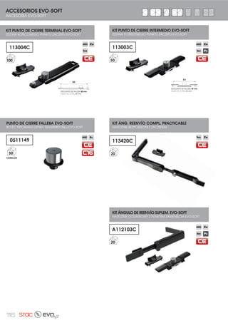 105ROZWIERANO-UCHYLNE| OSCILO-BATIENTE
Ángulo de reenvío suplementario
para ventanas oscilobatientes.
CARACTERÍSTICAS TÉCNICAS:
Se acopla con el terminal de
la hoja activa o bien en la cola
del compás grande o pequeño
(no válido para mini y supermi-
ni) para disponer de puntos de
cierre adicionales.
Se recomienda utilizar para al-
turas de hoja superiores a 1200
mm en vertical y 1200 mm en
horizontal.
Se suministra el ángulo de
reenvío con kit punto de cierre
complementario y un cerradero
regulable adicional.
Todas las piezas de zamak
están tratadas para garantizar
resistencia a la corrosión de más
de 250 horas de cámara salina.
ÁNGULO DE REENVÍO SUPLEMENTARIO
NAROŻNIK DODATKOWY
A112100
20
Dodatkowy narożnik transmisyjny
do okien rozwieranych i
rozwierano-uchylnych.
CECHY TECHNICZNE:
Dopasowuje się do ryglai
skrzydła aktywnego lub do
rozwórki dużej lub małej w
celu uzyskania dodatkowych
punktów zamknięcia (nie
stosuje się do rozwórki mini i
super mini).
Zaleca się stosowanie
przy rozmiarach skrzydła
przekraczających 1200 mm w
pionie i 1200 mm w poziomie.
Dostarczane narożniki z
zestawem zaczepów.
Elementy wykonane ze
znal, pokryte powłoką
gwarantującą odporność na
korozję.
 