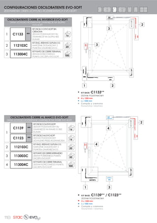 107UCHYLNO-ROZWIERANYCH | OSCILO-BATIENTE
NOTAS TÉCNICAS
UWAGI TECHNICZNE
E0%$/$-( ,1'8675,$/
Tipo de embalaje destinado a facilitar el montaje de
grandes producciones de kit oscilo industrial.
El kit base oscilo industrial esta compuesto por las
siguientes referencias:
NOTA: Recordamos que las bisagras van premontadas a derechas.
Para colores y acabados especiales póngase en contacto con
nuestro departamento comercial.
1.1 Todas las palas de marco con las
pletinas de inox y los tornillos pre-montadas.
1.2 Otro blíster contiene las palas de
hoja con el eje ya montado de fábrica.
1.3 El tercer blíster leva las bisagras
superiores completamente pre-
montadas a derechas.
Se suministran en una caja con 20 juegos de bisagras.
La ventaja respecto al kit base es que se elimina las bolsas
donde van habitualmente las bisagras consiguiendo con esto
reducir los tiempos de montaje ya que trabajador no tiene
porque abrir las bolsas.
Además las bisagras de hoja tienen el eje de la bisagra inferior
insertado ya de fábrica en la pala de hoja. Por defecto, y en
stock las bisagras están premontadas a derechas.
Las piezas van sobre blísters de plástico y la distribución de
las piezas ha sido pensada para ahorrar tiempo en aquellas
carpinterías donde existen dos líneas de montaje, una para los
marcos y otra para las hojas.
Cada caja tiene 3 bandejas de la siguiente forma:
20
A1141 **
8:$*$ 3U]SRPLQDP İH ]DZLDV SU]FKRG]Ĉ ZVWčSQLH ]PRQWRZDQH
MDNR SUDZH  'OD VSHFMDOQFK NRORUyZ L ZNRęF]Hę SURVLP DE
VNRQWDNWRZDOL VLč 3DęVWZR ] QDV]P G]LDãHP KDQGORZP
1.1 TWszystkie łopatki ramy z
nierdzewnymi blaszkami i wstępnie
zmontowanymi śrubami.
1.2 OKolejna folia pęcherzykowa
zawiera łopatki skrzydła z osią
fabrycznie już zmontowaną..
1.3 Trzecia folia pęcherzykowata
posiada górne zawiasy w pełni wstępnie
zmontowane jako prawe.
6Ĉ GRVWDUF]DQH RQH Z SDF]FH ]  NRPSOHWDPL ]DZLDVyZ =DOHWĈ Z
VWRVXQNX GR ]HVWDZX SRGVWDZRZHJR MHVW WR İH HOLPLQXMH VLč WRUHENL
Z NWyUFK ]D]ZF]DM SU]FKRG]Ĉ ]DZLDV UHGXNXMĈF Z WHQ VSRVyE
F]DV PRQWDİX JGİ SUDFRZQLN QLH PXVL RWZLHUDþ WRUHEHN
'RGDWNRZR ]DZLDV VNU]GãD PDMĈ RĤ GROQHJR ]DZLDVX MXİ IDEUF]QLH
ZSURZDG]RQĈ GR ãRSDWNL VNU]GãD 6WDQGDUGRZR L Z ]DSDVDFK
PDJD]QRZFK ]DZLDV VĈ ZVWčSQLH ]PRQWRZDQH MDNR SUDZH
'HWDOH SU]FKRG]Ĉ QD IROL SčFKHU]NRZDWHM D LFK GVWUEXFMD
]RVWDãD WDN SRPĤODQD DE ]DRV]F]čG]Lþ F]DV Z WFK VWRODUQLDFK
JG]LH LVWQLHMĈ GZLH OLQLH PRQWDİRZH MHGQD GOD UDP D GUXJD GOD
VNU]GHã
.DİGD SDF]ND SRVLDGD  SDOHW ]RUJDQL]RZDQH Z QDVWčSXMĈF VSRVyE
KIT BISAGRAS HA EMBALAJE INDUSTRIAL
ZESTAW ZAWIASÓW W OPAKOWANIU PRZEMYSŁOWYM
23$.2:$1,( 35=(06â2:(
7R URG]DM RSDNRZDQLD SU]H]QDF]RQHJR GOD XãDWZLHQLD
PRQWDİX QD PDVRZĈ VNDOč ]HVWDZX GR RNLHQ XFKOQFK GOD
SU]HPVãX
=HVWDZ SRGVWDZRZ GR RNLHQ XFKOQR UR]ZLHUDQFK VNãDGD
VLč ] QDVWčSXMĈFFK QU UHIHUHQFMQFK
EMBALAJE INDUSTRIAL OPAKOWANIE PRZEMYSŁOWE
KIT DE BISAGRAS HOJA ACTIVA
KLAMKI DO OKIEN U-R BEZ OSŁONY 1
 