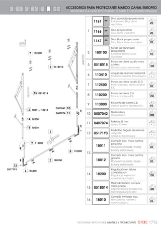 166 ABATIBLE Y PROYECTANTE| ODCHYLNE I WYCHYLNE
CIERRE DE PRESIÓN LINCE
ZAMKNIĘCIE LINCE
150
6
**
7
30
DER. PRAWA
IZQ. LEWA
Zamknięcie dociskowe do
elementów otwieranych do
wewnątrz i na zewnątrz.
CECHY TECHNICZNE:
Ulepszona konstrukcja.
Dzięki zastosowaniu systemu
sprężyn, pokrywki szyldów
zasłaniają cały mechanizm
montażowy zwiększając wa-
lory estetyczne i ułatwiając
praktyczny i szybki montaż
Wszystkie elementy
wyposażone w 3 kliny 4-3-1
mm, dzięki którym zwiekszając
wysokość od 1 do 12 mm,
osiągamy lepszy docisk
zamykający.
Pokrywki ukrywające śruby .
Testowany przy 10.000 cyklach
(UNE-EN 13126-2)
4
65
15 31
x 2 uds. x 2 uds. 1 ud.
54
66
28
35 124
5
145
28
65
15
1º
2º
3,5x15
(x 4 uds.)
3,5x25
(x 2 uds.)
Cierre de presión para aperturas
interiores y exteriores.
CARACTERÍSTICAS TÉCNICAS:
Diseño optimizado.
Mediante un sistema de
muelles, las tapas cubre-
tornillos ocultan todo el
mecanismo de fijación de la
manilla, aumentando así la
estética y contribuyendo a una
práctica y rápida instalación.
Incluye calzos de 4, 3, 1 mm
respectivamente, pudiendo
aumentar la altura hasta 12
mm para dar mayor presión al
cierre y adaptarse a diferentes
series.
Tapones embellecedores
que ocultan los tornillos del
contracierre.
Testado según UNE-EN 13126-2
a 10.000 ciclos con resultado
satisfactorio.
8
4
1
3
(0 - 12)
1
4
APERTURA EXTERIOR
27:,(5$1,$ 1$ =(:1ć75=
APERTURA INTERIOR
27:,(5$1,( '2 :(:1ć75=
 