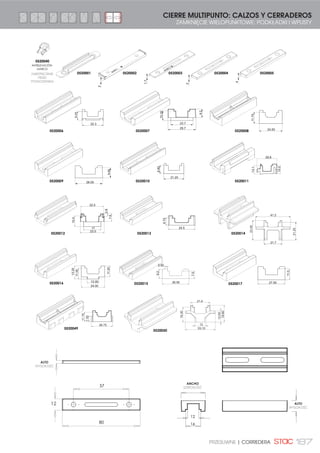 172 ABATIBLE Y PROYECTANTE| ODCHYLNE I WYCHYLNE
Juega de compases para
ventanas proyectantes
deslizantes.
CARACTERÍSTICAS TÉCNICAS:
Incorporan un patín con
regulación de apriete.
Para perfil de ventana con
cámara de 16/18 mm.
Los compases se suministran
en juegos de 2 unidades.
215 - 310 - 410 - 510 - 615
18
MEDIDA ROZMIAR
CÁMARA
16-18 mm
COMPÁS INOX NORMAL
KLASYCZNA ROZWÓRKA NIERDZ.
COMPÁS INOX NORMAL
ROZWÓRKA INOX KLASYCZNA
MEDIDA
ROZMIAR
(mm)
ALTURA MÁX.
:62.2ģý 0$.6
(mm)
ANCHO MÁX.
6=(52.2ģý 0$.6
(mm)
PESO MÁX.
WAGA MAKS.
(kg)
ÁNG. DE APERTURA
0$.6 .ć7 27:,(5$1,$
(º)
18004 200 350 1200 12 70 25
18005 300 550 1200 20 87 25
18006 400 750 1200 24 87 25
18007 500 1000 1200 28 40 25
18008 600 1100 1200 35 40 25
Rozwórka do okien wychylno-
odsuwnych.
CECHY TECHNICZNE:
Wyposażone w płozę z
regulowanym dociskiem.
Dla profilu okna z komorą
16/18 mm. Rozwórki są
dostarczane w kompletach 2
sztukowych.
Proszę skonsultować katalog
techniczny dla okien
wychylnych, aby uzyskać
więcej informacji.
 